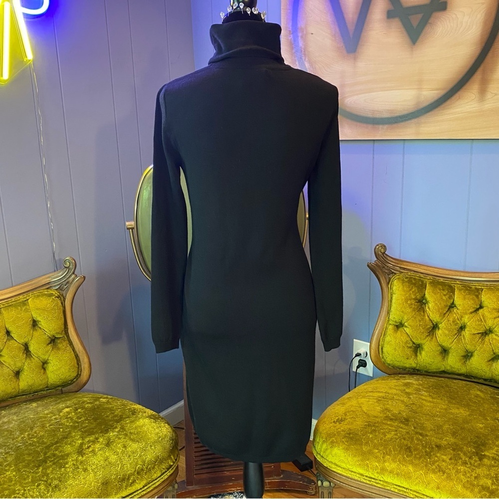 Vintage 90s/Y2K Krizia Made In Italy 100% Wool Turtleneck Fashion Quote Dress - Picture 4 of 7